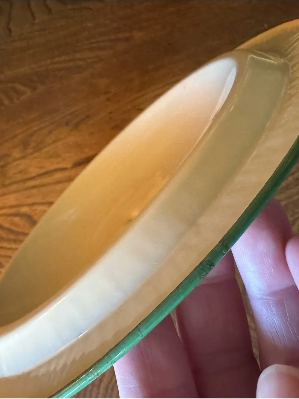 VTG Enamel Replacement Lid Only in Cream with Green Accent early mid century